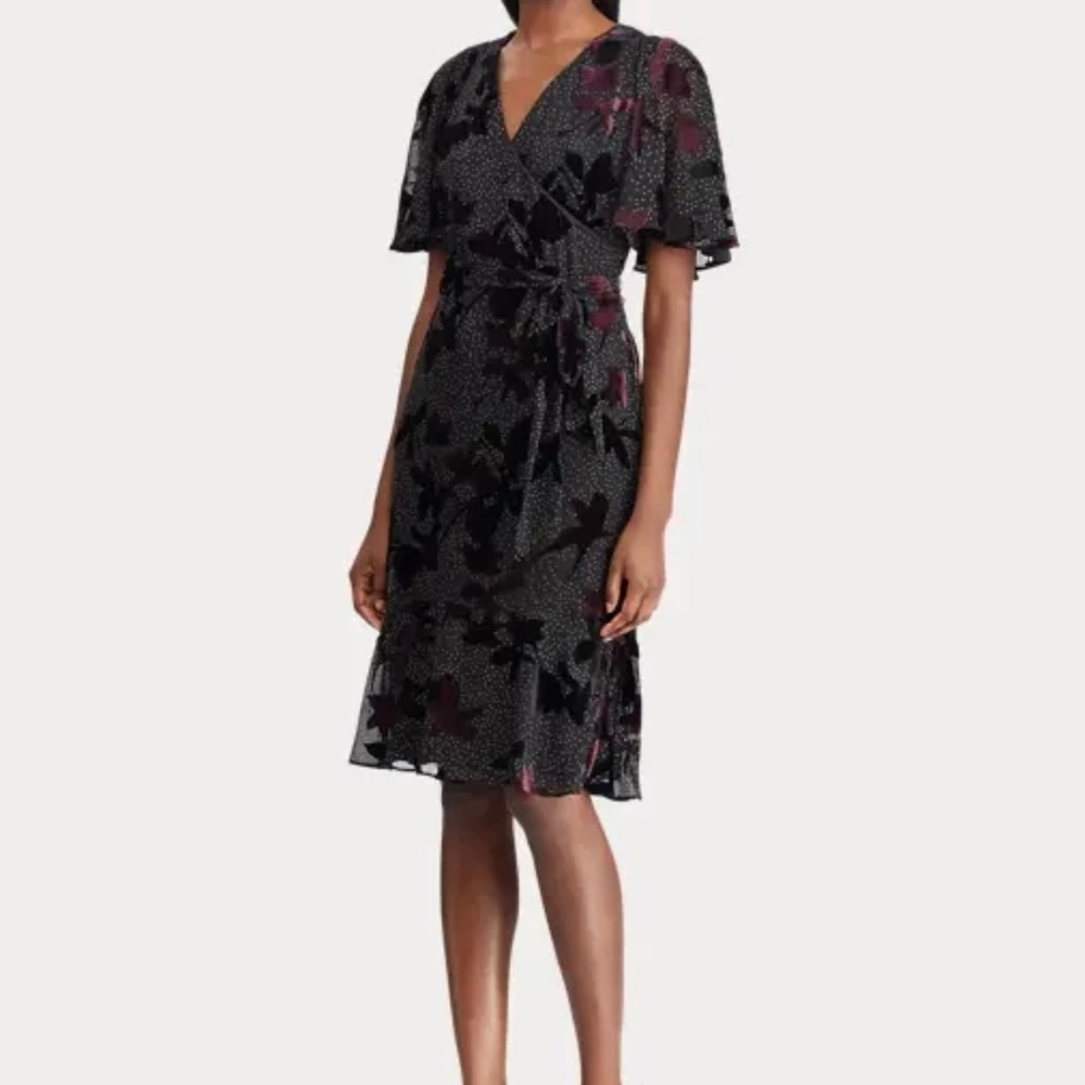 Ralph Lauren Faux Wrap Dress with Velvet Flowers